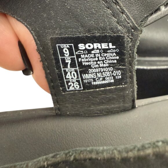 Sorel DAYSPRING Leather Ankle Strap Black Women's Platform Sandal Size 9 - Picture 5 of 10